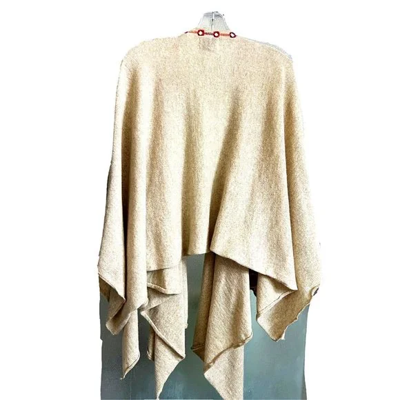 BUNAI Sequin Knit Billowy Women Cardigan Shawl Poncho Open Front Beige FREE SIZE